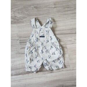 Nautica Baby Overall 6-9M Beige Sailboat Print Cotton Sleeveless Romper 1pc
